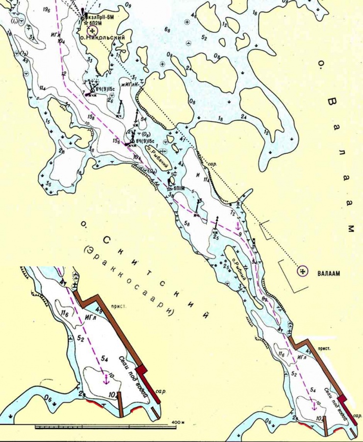 Карта монастырской бухты с глубинами